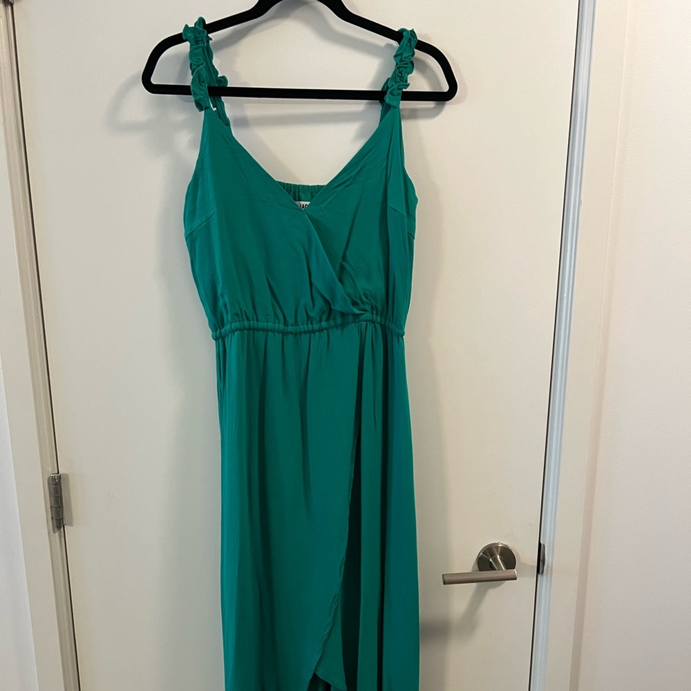 High Low Green Ruffle Strap Dress